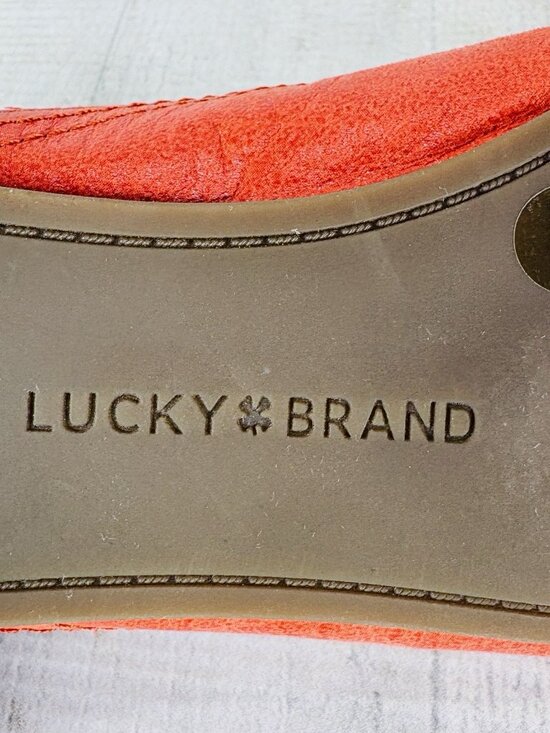 Lucky Brand ALBA Grenadine Hard Rock Orange Leather Square Toe Flat Shoe Sz 6 M - Picture 11 of 16